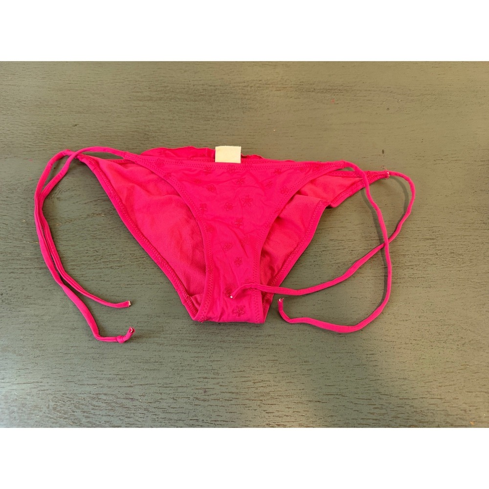 Abercrombie & Fitch Pink Floral Embroidered Ruffle Side Tie Bikini Bottoms XS